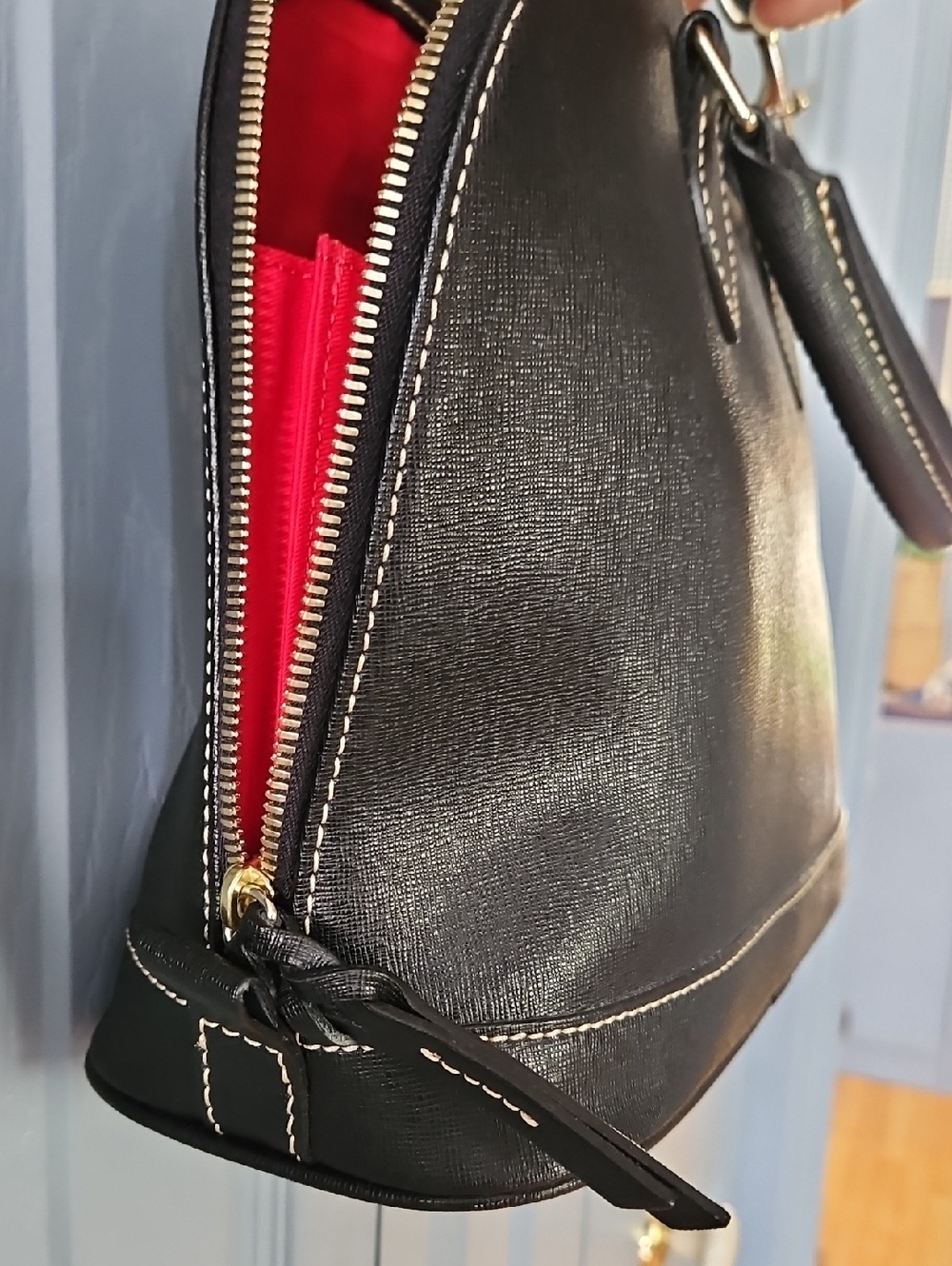 Dooney & Bourke Black Saffiano Leather Domed Zip Satchel - Picture 4 of 16